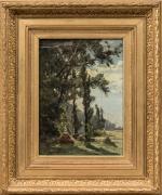 Alexandre NOZAL (1852-1929). 
Meules de foin près des arbres. 
Huile...