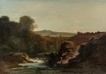 Horace FONVILLE (1832-1914). 
Personnages dans un paysage au torrent, 1867.
Huile...