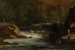 Horace FONVILLE (1832-1914). 
Personnages dans un paysage au torrent, 1867.
Huile...