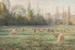 André Jules MAUREL (XIXème-XXème siècle).  
Berger et ses moutons,...