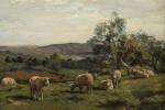 Clément QUINTON (1852-1920) 
Troupeau de moutons au pâturage. 
Huile sur...