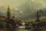 Leberecht LORTET (1828-1901). 
La rivière en montagne.
Huile sur toile.
Signé en...