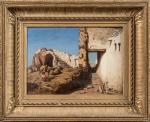 Paul DELAMAIN (1821-1882).
Scène orientaliste près d'une ruine, 1859.
Huile sur panneau.
Signé...