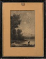 Henri-Charles ANGENIOL (1870-1959).
Pêcheur au bord de l'eau, 1899. 
Fusain sur...