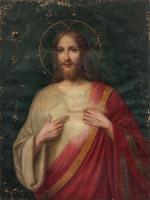 Henri-Charles ANGENIOL (1870-1959). 
Le Sacré-Coeur de Jésus. 
Huile sur toile.
Signé...