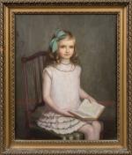 Henri-Charles ANGENIOL (1870-1959).
Petite fille en robe rose tenant un livre...