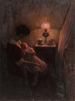 Henri-Charles ANGENIOL (1870-1959).
Le coucher, l'enfant endormi dans les bras de...
