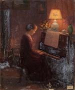 Henri-Charles ANGENIOL (1870-1959).
Jeune fille au piano, 1950.
Huile sur toile.
Signé et...