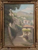 Henri-Charles ANGENIOL (1870-1959).
Rue montante dans le village.
Pastel sur papier.
Signé en...
