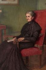 Henri-Charles ANGENIOL (1870-1959).
Femme en robe noire dans un fauteuil rouge.
Huile...