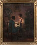 Henri-Charles ANGENIOL (1870-1959).
Dans le petit salon rose.
Huile sur panneau.
Signé en...