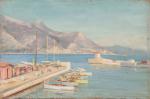 Henri-Charles ANGENIOL (1870-1959). 
En lot :
-Le port à Saint-Jean-Cap-Ferrat. 
Huile...