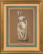Alexandre-François BONNARDEL (1867-1942), 
Elégante en robe jaune.
Pastel sur papier vergé...
