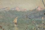 Emile NOIROT (1853-1924).
Sur le lac du Bourget, 1911.
Huile sur toile.
Signé...