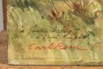 Mario CARL-ROSA (1855-1913).
Chemin bordé d'arbres. 
Huile sur panneau d'acajou.
Signé et...