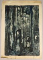 Pierre COMBET-DESCOMBES (1885-1966). 
Les escaliers la nuit. 
Monotype sur papier...