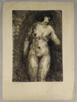 Pierre COMBET-DESCOMBES (1885-1966). 
Femme nue debout. 
Monotype sur papier vergé
Signé...