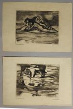 Pierre COMBET-DESCOMBES (1885-1966). 
En lot :
-Reflet de visage dans l'eau....