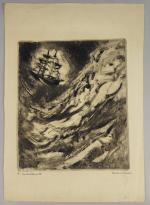 Pierre COMBET-DESCOMBES (1885-1966). 
En lot :
-Le naufrage du deux-mâts.
Monotype sur...