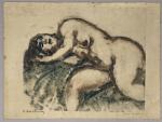 Pierre COMBET-DESCOMBES (1885-1966). 
-Modèle nue tête posée sur le lit.
Monotype...