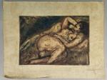 Pierre COMBET-DESCOMBES (1885-1966). 
Femme nue allongée sur le dos, un...