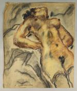 Pierre COMBET-DESCOMBES (1885-1966). 
Femme nue aux bas allongée vue d'en...