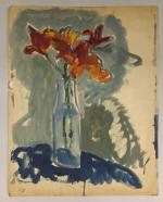 Pierre COMBET-DESCOMBES (1885-1966). 
Iris dans une bouteille en verre sur...