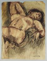 Pierre COMBET-DESCOMBES (1885-1966). 
Femme nue allongée sur le dos. 
Pastel...
