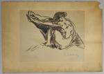 Pierre COMBET-DESCOMBES (1885-1966). 
Femme nue assise, jambe droite tendue. 
Encre...