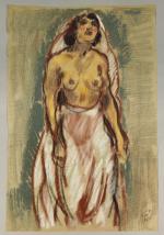 Pierre COMBET-DESCOMBES (1885-1966). 
Femme nue au voile blanc, 1936.
Pastel sur...