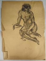 Pierre COMBET-DESCOMBES (1885-1966). 
Femme nue assise, un genou replié, 1928....
