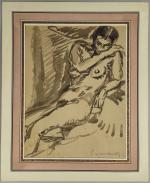 Pierre COMBET-DESCOMBES (1885-1966). 
Femme nue, assise, une main sur l'épaule....