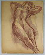 Pierre COMBET-DESCOMBES (1885-1966). 
Femme nue allongée les bras derrière la...