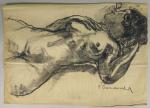 Pierre COMBET-DESCOMBES (1885-1966).
Femme nue allongée sur le dos tête tournée...