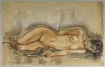 Pierre COMBET-DESCOMBES (1885-1966). 
Jeune femme nue allongée sur le côté,...