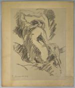 Pierre COMBET-DESCOMBES (1885-1966). 
Femme nue de dos assise se tenant...