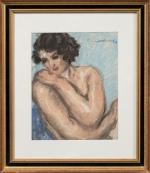 Pierre COMBET-DESCOMBES (1885-1966).
Femme nue en buste les bras croisés. 
Pastel...