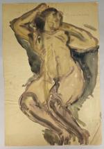 Pierre COMBET-DESCOMBES (1885-1966). 
Femme nue aux bas, assise, les bras...