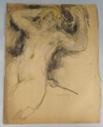 Pierre COMBET-DESCOMBES (1885-1966). 
Modèle blond les bras relevés.
Pastel sur papier...