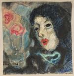 Pierre COMBET-DESCOMBES (1885-1966). 
Masque au châle bleu et roses dans...