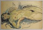 Pierre COMBET-DESCOMBES (1885-1966).
Femme nue allongée les bras repliés.
Gouache sur papier...