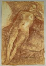 Pierre COMBET-DESCOMBES (1885-1966).
Femme nue allongée sur le dos sur un...