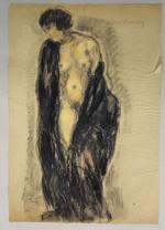 Pierre COMBET-DESCOMBES (1885-1966). 
Femme nue debout au châle noir. 
Pastel...