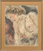 Pierre COMBET-DESCOMBES (1885-1966). 
Femme nue en buste, tête penchée. 
Pastel...