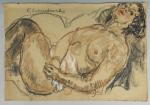 Pierre COMBET-DESCOMBES (1885-1966). 
Femme nue aux bas, allongée de profil....