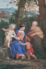 ECOLE FRANCAISE du XVIIème siècle. "Sainte Famille et saint Jean...