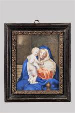 ECOLE FRANCAISE du XVIIème siècle. "Vierge à l'Enfant". Gouache sur...