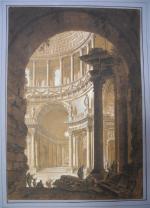 Charles-louis CLERISSEAU (1721-1820), entourage de. "Architecture animée". Plume et encre...