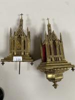 Deux Porte-reliquaires (Saint Roch et saint Antoine) en bronze doré,...