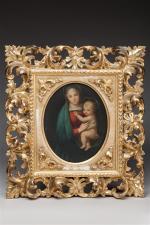 ECOLE FLORENTINE du XIXème siècle. "Vierge à l'Enfant". Huile sur...
